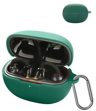 for EarFun Clip Wireless Earbuds,daunke Soft Silicone Protective Cover,Skin Case with Carabiner,Full Protection,Green
