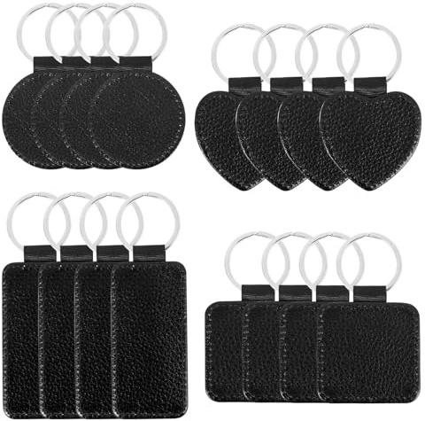 Jkjlorey 16 Pieces Sublimation Blanks Keychain PU Leather Keychain Heat Transfer Keychain Keyring Sublimation Keyrings DIY Craft