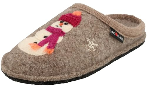 HAFLINGER Damen Hausschuh Filz Pantoffel mit Schneemann Motiv Flair Olaf 315013, Größe:40 EU, Farbe:Beige