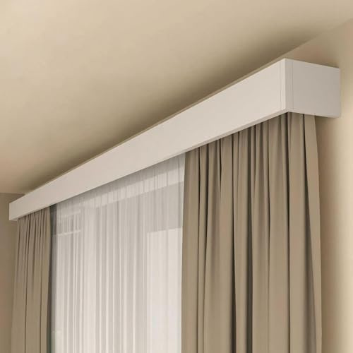Window Curtain Pelmet Box with Double Rail Track,Complete Kit for Living Room & Bedroom - Decorative Valance Cover Included(Size:3.2m (10.5ft),Color:Ceiling Mounted)