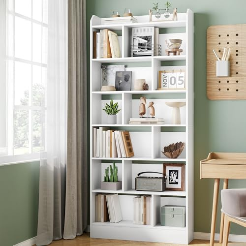 Hzuaneri Bücherregal Bücherschrank 7 Fach Standregal, 24 x 80 x 199 cm Weiß | Aufbewahrungsregal, für Wohnzimmer Büro Schlafzimmer, BC32803X