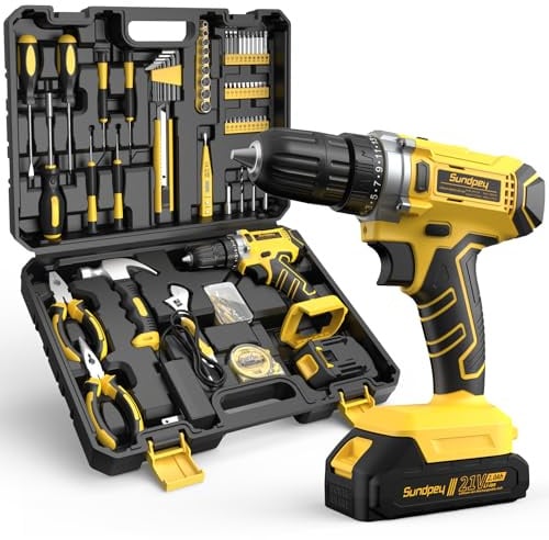 Sundpey Boite à Outils 170 Pcs avec Perceuse sans Fil 21V, Malette Outils Complète pour Maison avec Batterie 2.0Ah & Chargeur, Caisse à Outil pour Bricolage, Réparations Quotidiennes, Hommes et Femmes