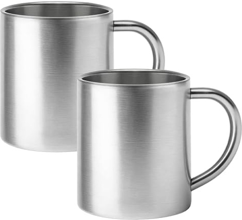 2 vasos térmicos de acero inoxidable, 400 ml, tazas de café con asa, vasos aislantes de doble pared, vasos de viaje para camping, tazas de café para mantener el calor o el frío para el día a día
