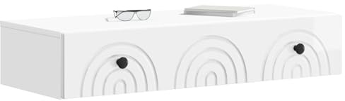 vidaXL Wandmontierter Beistelltisch Hochglanz Weiß 87,5 x 34,5 x 17 cm, Wohnzimmer, moderner Tisch, clevere Aufbewahrung, stylische, platzsparende Möbel für Ordnung