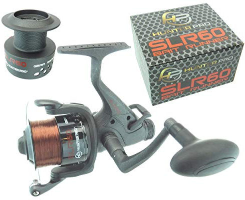 Hunter Pro SLR60 Bait Runner Reel: Carp & Pike Free-Spool | Dual-Drag Free-Runner System, 410g Lightweight Graphite Body, 5.5:1 Gearing, Pre-Loaded 12lb Line, Spare Spool Included
