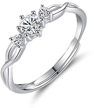Zolkamery Paar Ringe für Damen & Herren 925 Sterling Silber Offen Einstellbar Partnerringe Verlobungsringe Hochzeitsringe mit Weiß Zirkonia Verstellbar Unisex Bandringe Liebe Geschenk
