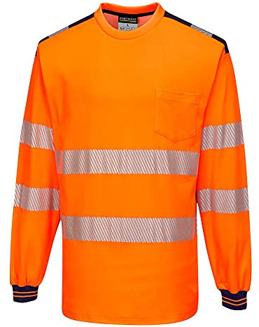Portwest T185 Lightweight PW3 Hi-Vis Cotton Comfort T-Shirt L/S Orange/Navy, Small
