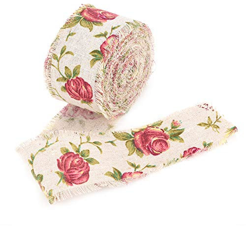 Jute Spitzenband mit Rosen-Muster, 10m x 5cm, Sackleinen Dekorationsband für Hochzeit