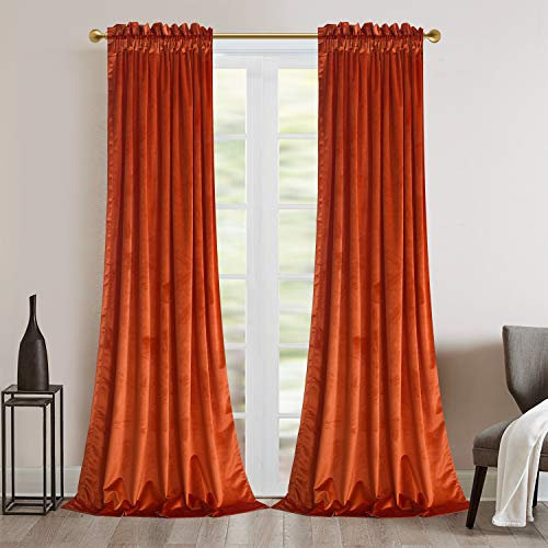 Roslynwood L63 Vorhänge aus Samt Gardinen, Rot / Orange, weich, luxuriös, wärmeisoliert, 2 Stück
