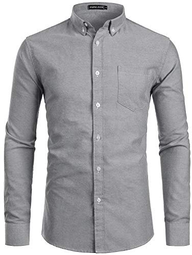 PARKLEES Chemise Oxford décontractée à manches longues pour homme, gris, S