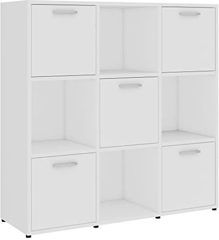 vidaXL Bücherregal mit 9 Fächern Raumteiler Raumtrenner Standregal Wandregal Regal Aktenregal Büroregal Würfelregal Weiß 90x30x90cm Holzwerkstoff