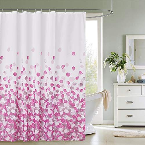 Trimming Shop Shower Curtain Polyester Fabric Bathroom Curtain Mould & Mildew Resistant With 12 Curtain Hook Waterproof Bath Curtain 180 x 180cm Long Shower Curtain Liner Washable, Pink Floral