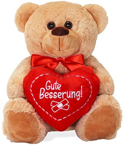 matches21 Teddybär mit Herz/Herzteddy Gute Besserung Hellbraun/beige 25 cm Kuscheltier Schmusetier - Geschenkidee Freundin Klassiker