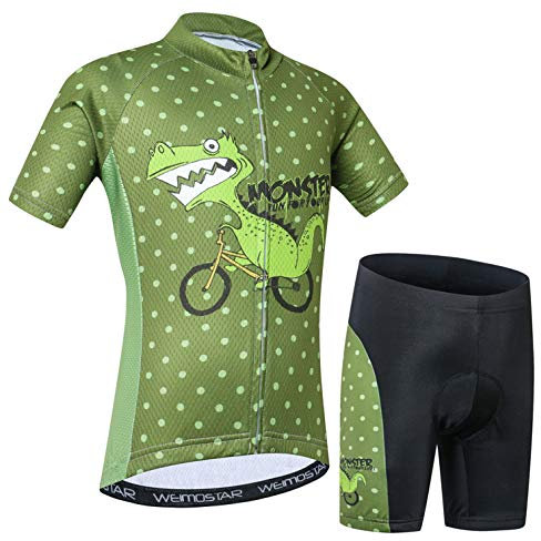 Weimostar Conjunto de Pantalones Cortos de Jersey de Ciclismo, Traje Superior de Bicicleta para niños, Camiseta de Bicicleta MTB para niños, Ropa de Carretera de montaña, Verde M