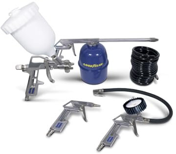 Goodyear Professional Air Kit 5 pezzi (pistola di soffiaggio, pistola per olio, pistola per verniciatura, pistola di gonfiaggio, tubo a spirale)