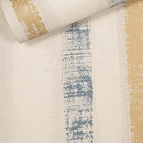 SOPHIE LAURENCE Easy Paste The Wall Metallic Gold Textured Painted Stripe Navy Blue Wallpaper for Living Room (Navy Blue)