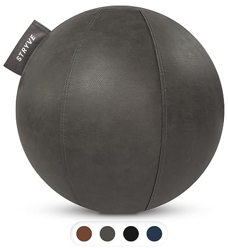 STRYVE Active Ball Stone Grey 65cm – Design Award GEWINNER – Kunstleder-Gymnastikball für Fitness, Yoga, Pilates – Ergonomischer Sitzball fürs Büro, inkl. Luftpumpe & E-Book, belastbar bis 150kg