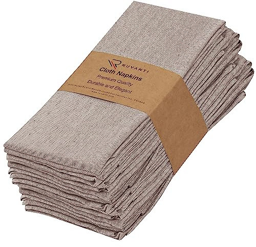 Ruvanti Stoffservietten, 12 Stück, 45,7 x 45,7 cm, wiederverwendbare Servietten, waschbar, weich und langlebig, Tischservietten, Polyester-Baumwollgewebe, Dinnerservietten für Partys, Weihnachten