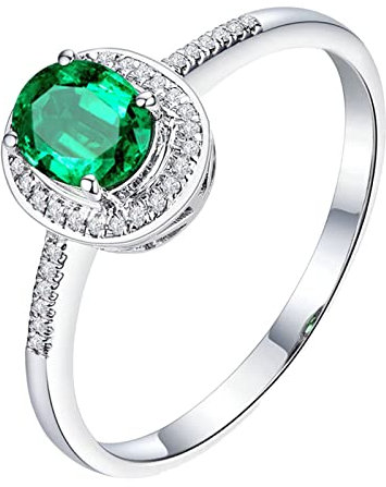 Dsnyu 18 Karat Weißgold Echt Gold Eheringe 1ct Labor Erstellt Smaragd Moissanite Bernstein Ring Damen 45 (14.3)