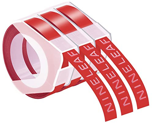 NineLeaf 3 x Kompatibel für Dymo S0898150 520102 3D Kunststoff Prägebändern 9mm x 3m Weiß auf Rot Etikettenband für Omega Home Junior Home Embossing Organizer Xpress 12965 Beschriftungsgerät