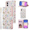 UEEBAI Wallet Case for iPhone 11, PU Leather Phone Case Kickstand RFID Blocking Flip Case with Card Slots Wrist Strap Relief Engraved Pattern Magnetic Closure Folio Case - Butterfly
