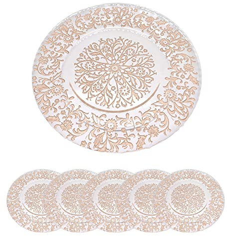 Trimming Shop Assiettes de présentation décoratives pour fêtes, Assiettes en Verre au Design Royal, 33 cm, Or Rose, 6 pièces