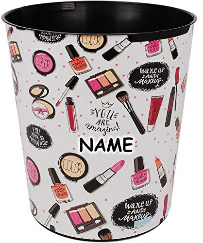 alles-meine.de GmbH Papierkorb/Behälter - Make Up & Lippenstift/Kosmetik - Schminke - inkl. Name - 10 Liter - wasserdicht - aus Kunststoff - Ø 28 cm - großer Mülleimer/Eime..
