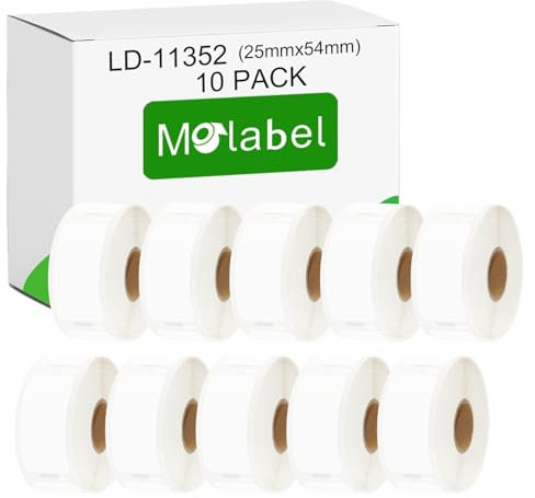 Molabel 11352 10er-Pack (25 x 54 mm), kompatibel mit DYMO S0722520, Dymo LabelWriter 310, LabelWriter 320, LabelWriter 330 Series, LabelWriter 400, LabelWriter 400 Turbo sowie LabelWriter 450 Series
