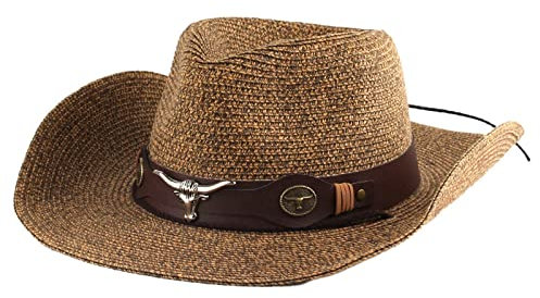 Gradient Color Straw Cowboy Hat for Men Women, Wide Shapable Brim Cowgirl Sun Hats UV Protection UPF 50+ Holiday Travel Panama Fedora Hat Beach Caps Headwear Coffee