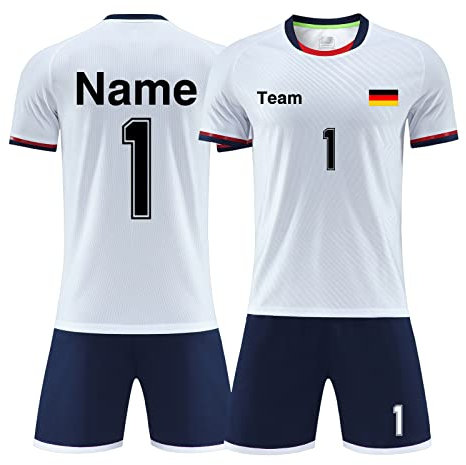 LAIFU Personalisierte Fußballtrikots T-Shirt Shorts Jeder Name Nummer Team Logo - Fußballtrikot Kinder Erwachsener Benutzerdefiniert Trikot 6319 Weiss