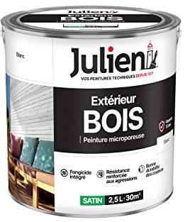 Julien Peinture Bois Microporeux Extérieur Satin - Portes, fenêtres, portails, mobilier de jardin - Blanc 2,5 L