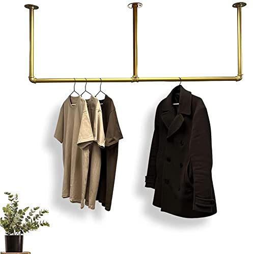 RSR Hangers Kleiderstange Garderobe Industrie Design für Decke Gold | Breite 140 cm x Höhe 50 cm | Deckengarderobe | Garderobenstange | Ankleidezimmer | Flur | begehbarer Kleiderschrank | M50300-Gold