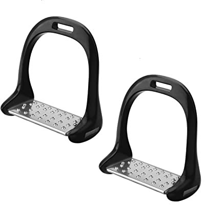 Aluminium Steigbügel, Reiten Steigbügel Edelstahl Anti-Rutsch Pad Reitsteigbügel Rutschfest Farbig Licht Reiten mit Farbe (Schwarz) Aluminiumsattel mit Bemalung Schwarz + wosume Steigbügel Eisen