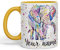 Vixar Personalised with Your Text Elephant Forward Facing Wild Animals Watercolour Art Coloured Ceramic Mug Cup Gift 330ml 11oz Custom Work Office Tea Coffee (G Yellow)