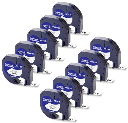 Labelwell 10x Kompatibel für Dynmo 91201 91221 S0721660 Schriftband Kompatibel für Dynmo XR 200B LT-100H LT-100T QX50 XM 80 Beschriftungsgerät, 12mm x 4m Schwarz auf Weiß Etikettenband
