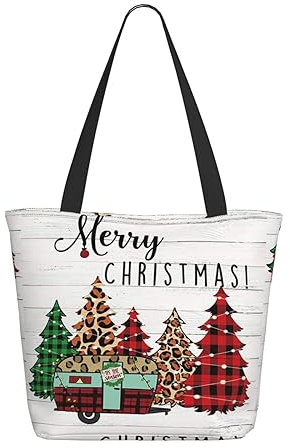 TRESILA Tragetasche für Damen, Strandtasche mit Reißverschluss, lässige Handtasche, Umhängetasche, Umhängetasche zum Einkaufen, Arbeit, Business, Reisen/Lustige Weihnachten Hirsch, weihnachtsmotiv,