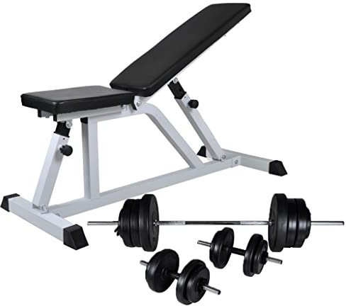 Trainingsbank mit Langhantel und Kurzhantel-Set, 60,5 kg, Trainingsbank: