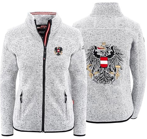 Hoamatkult Österreich Kultjacke ohne Kapuze Damen - das Original - Österreich Adler Strickfleece Jacke - Jacke mit Österreich Adler Stick (Medium, Grau)