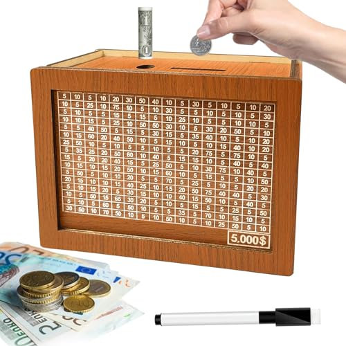 Lithyc Tirelire Vintage en Bois - Tirelires en Bois avec Gravure,Convient aux Adultes et Aux Enfants Ayant des Objectifs D'éPargne et Une Tirelire NuméRique Cochable