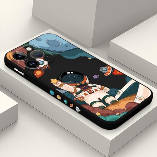 LEECG für iPhone 12 Pro Max Hülle Blumenmuster Design Anti Kratzer Weiches Silikon Handyhülle iPhone 12 Pro Max 6,7 Zoll-Astronaut Schwarz