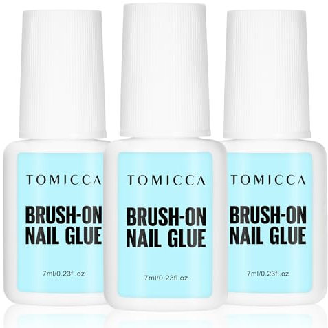 TOMICCA 3 Bouteilles Colle à Ongles, 7ML Extra Forte Rapide Colle Faux Ongles avec Pinceau, Colle Capsule Faux Ongles, pour Ongles Acryliques, Ongles Professionnels Bond Nail Tips Colle, Longue durée