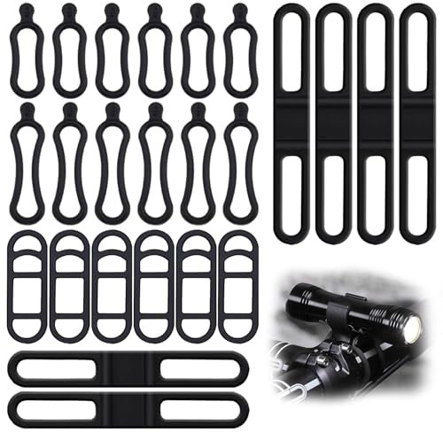 GOIEHIR 24 Stück Fahrrad Stretch Gummiringe, Fahrradlicht Gummiband Halterung, Fahrrad Silikonband, für Mountainbike Rennrad, 4 Stil