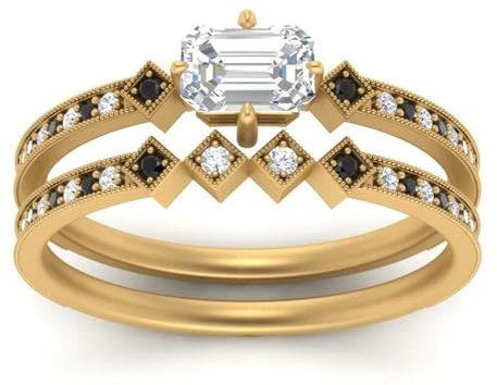 Ringe aus schwarzem Onyx mit achteckigem Gold und Rhodium – polierter schwarzer schwarzer Onyx mit CZ-Edelsteinen – höchster Schmuck, Drei-Stein-Fassung, Geschenk für Großmutter, Cluster-Ring