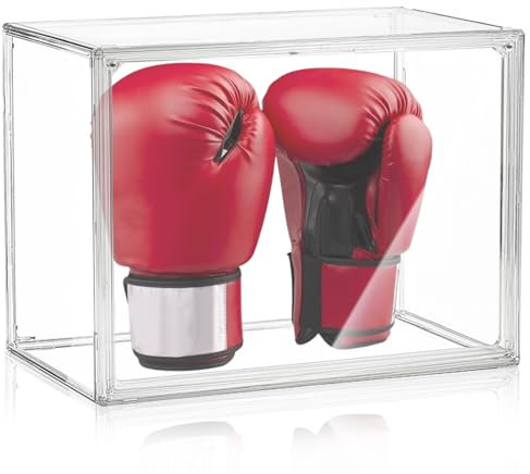 Clear Boxing Glove Display Case - Self-Assembly, UV-Protected With Black Base for Full Size Baseball and Boxing Gloves
