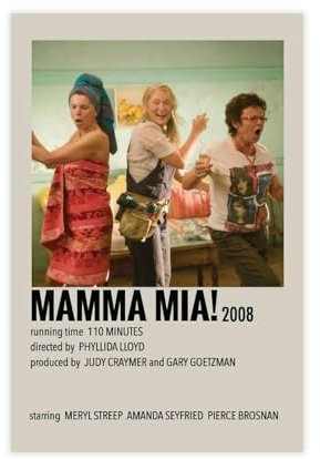 Filmposter Mamma Mia!, Leinwand, Schlafzimmer, Dekoration, Sportlandschaft, Büro, Raumdekoration, Geschenk, ungerahmt, 30 x 45 cm