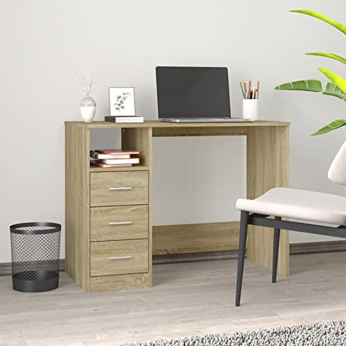 Rantry Schreibtisch für Schubladen, Sperrholz, Sonoma, 102 x 50 x 76 cm, Schreibtisch für Laptop, Arbeitszimmer oder Schreibtisch