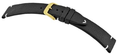 MANUFAKTURWERK Uhrenarmband Altona | Leder | für Damen und Herren | goldene Schließe, Größe:M (Standard). 20/16 mm, Farbe:Schwarz