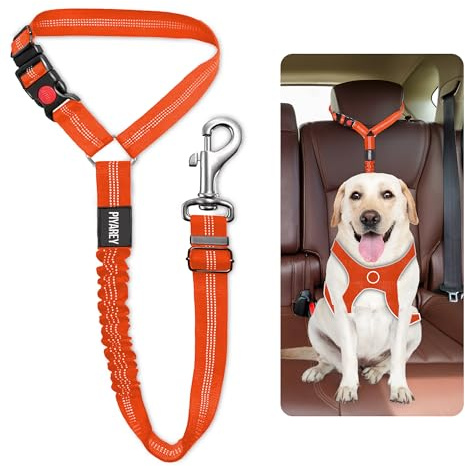 Car Seat Belts For Dogs Headrest Dog Car Seat Belt Adjustable Dog Car Harness Pet Seatbelt Anti Shock Elastic Puppy Restraint Strong Leash Leads For Dogs Safety (ORANGE)