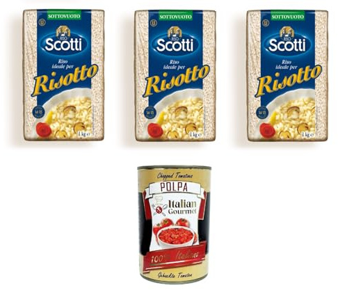 RIso Scotti- Idealer Reis für Risotto 3x 1000gr + Italian Gourmet polpa 400g
