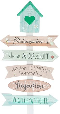 Spetebo Holz Gartenschild H 76 cm - BLÜTENZAUBER - Deko Wegweiser mit Erdspieß - Gartendeko Plankenschild Gartenstecker Richtungsanzeiger Gartenstab